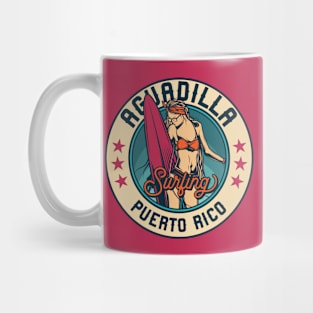 Vintage Surfing Badge for Aguadilla, Puerto Rico Mug